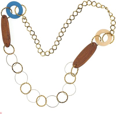 Behave® Dames Ketting - Goudkleur Houten Kralen Lange Ketting - 80 cm - Nikkelvrij