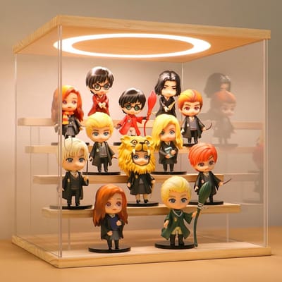Display Case voor Verzamelobjecten met LED Verlichting, 5 Vloeren, Houtkleur (30x28x30cm) - Ideaal voor Beeldjes, Modellen en Collecties