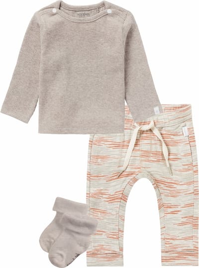 Noppies - Kledingset - Jongens - 3 delig - Broek Mattawan Oatmeal - Shirt Natal Taupe - 1 paar sokjes - Maat 74