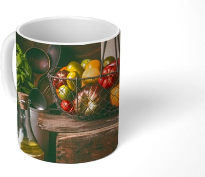 Mok - Koffiemok - Groente - Kruiden - Rustiek - Stilleven - Basilicum - Mokken - 350 ML - Beker - Koffiemokken - Theemok