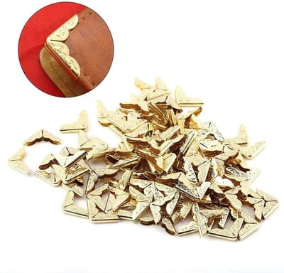 Bronzen metalen boekhoekbeschermers - 100 stuks retro driehoekige hoekbeschermers voor DIY scrapbooking, fotoalbums en dagboeken in gouden geel