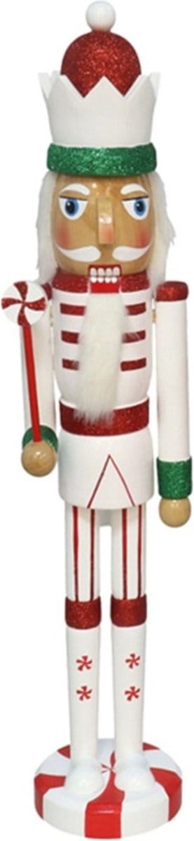 Gerimport notenkraker decoratie figuur/beeld -55 cm - wit/rood/groen - hout - kerstbeeld