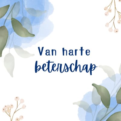 Wenskaart beterschap natuurtinten takjes aquarel – 13x13 cm – gevouwen kaart – inclusief witte envelop – stevig papier – beterschapskaart