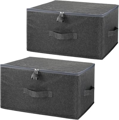 Set van 2 Opbergdozen met Slot - Vouwbare Stoffen Boxen met Handvatten voor Kleding, 40 x 30 x 21 cm, Ideaal voor Organisatie en Opslag