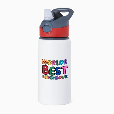Hacebo® - world's best neighbour waterfles met rietje rood - Buurman - beste buurman - verjaardagscadeau - kado - gift - water fles - 650ML