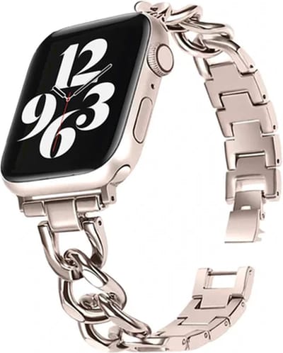 Strap-it luxe stalen horlogeband - geschikt voor Apple Watch Series 1/2/3/4/5/6/7/8/9/10/11/SE/SE2/SE3 - sterrenlicht / starlight - Chain schakel bandje voor iWatch maat: 38 / 40 / 41 / 42mm