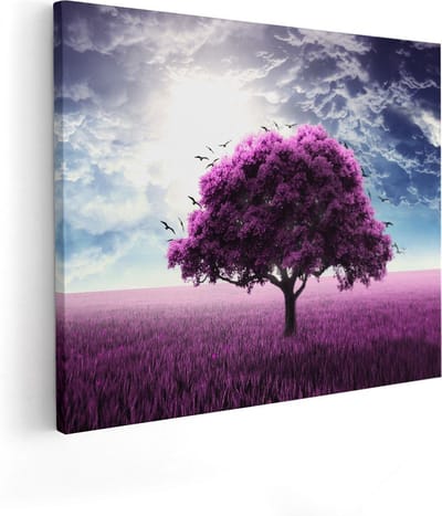 Artaza Canvas Schilderij Landschap - 50x40 cm - Wanddecoratie Boom - Muurdecoratie Natuur - Schilderijen Op Canvas - Paars