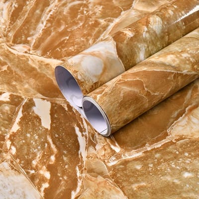 1 stuk Keuken Muurstickers Vinyl Marmer Zelfklevend Behang DIY Hittebestendig Waterdicht Contact Continue Wandbekleding Wanddecoratie, Perfect voor Keuken 40*300cm/15.75*118in geel