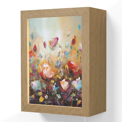 Wandlamp 15x20 cm - Oplaadbaar - Bloemen - Kunst - Natuur - Olieverf - Wandlampen binnen woonkamer - Slaapkamer lamp met kabel - Decoratieve nachtlamp - Vloerlamp snoer