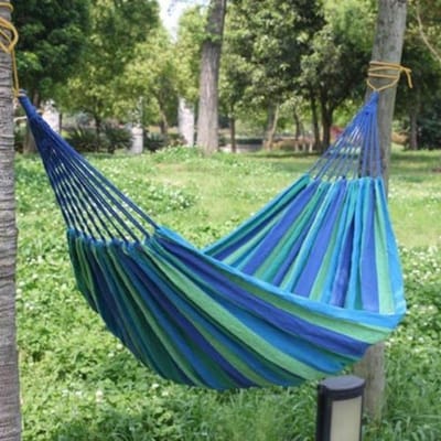 Hangmat - 200/150cm - Blauw/groen - Tuinaccessoire - Grote hangmat - Tuinmeubel