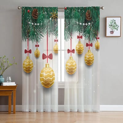Kerst Gouden Decoratie Bal Transparante Gordijnen voor Woonkamer Decoratie Raamgordijnen Keuken Tule Voile Gordijnen W135 x H115cm x1 black