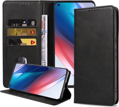 Smartphonica Telefoonhoesje geschikt voor Oppo Find X3 Neo kunstleren Hoesje met Magnetische sluiting en Pasjeshouders Book Case met Klepje - Zwart geschikt voor Oppo Find X3 Neo