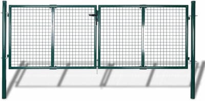 Stekeldraadpoort Staal 306x125 cm Groen - Set met Slot en Sleutels