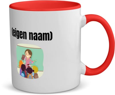 Akyol - juf met kinderen met eigen naam koffiemok - theemok - rood - Juf - leraressen - collega's - verjaardag - afscheidscadeau - geschenk - kado - 350 ML inhoud