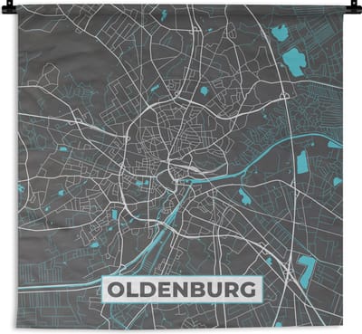 Wandkleed - Wanddoek - Stadskaart – Plattegrond – Duitsland – Blauw – Oldenburg – Kaart - 180x180 cm - Wandtapijt