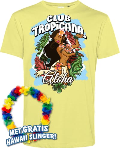 T-shirt Hula Meisje Aloha | Toppers in Concert 2024 | Club Tropicana | Hawaii Shirt | Ibiza Kleding | Lichtgeel | maat XS