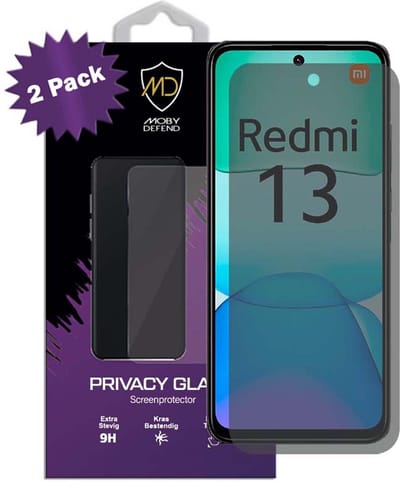 2-Pack MobyDefend Screenprotectors - Geschikt voor Xiaomi Redmi 13 4G - HD Privacy Glass Screensavers
