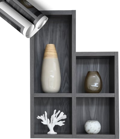Wallfluent 3D Muursticker - Decoratieve planken Zelfklevende 3D Muursticker - 58x60 cm - Grijs Moderne 3D Muursticker - 3D Effect Muursticker - 3D Effect Sticker - Decoratieve 3D Muursticker - Optische Illusie Sticker
