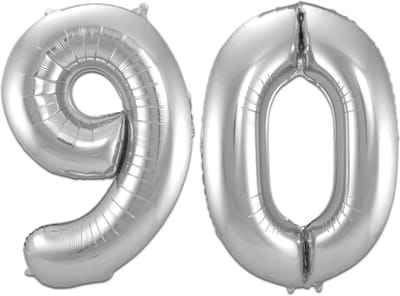 Ballon Cijfer 90 Jaar Zilver Helium Ballonnen Verjaardag Versiering Cijfer Ballon Feest Versiering Met Rietje - 86Cm