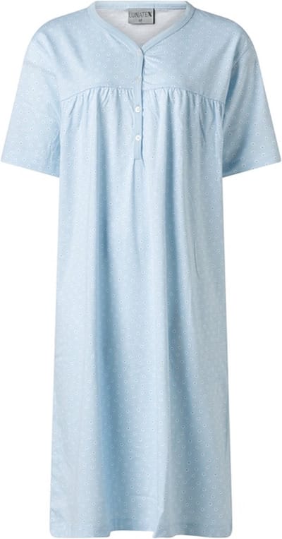 Lunatex - dames nachthemd 224160 - korte mouw - blauw - maat S