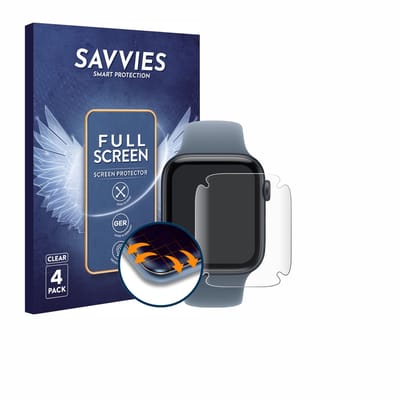 Savvies - Screenprotector voor Apple Watch SE 3 (44 mm) - Folie Beschermfolie transparant volledig dekking 4 Stuks
