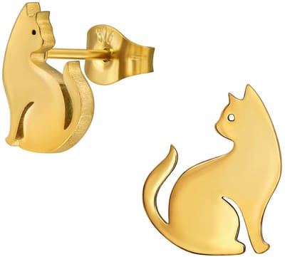 CS Joy - kat poes oorbellen - Chirurgisch staal - katje oorknoppen - 9 x 11 mm - ip/pvd gold plated
