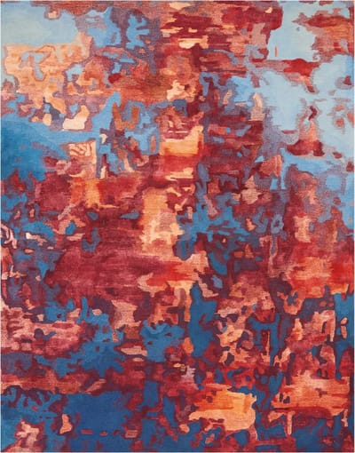 Nourison Prismatic Vloerkleed - 114 x 175 cm - Blauw - Rechthoekig - Wol, Luxcelle - Eetkamer, Woonkamer - Abstract - Design, Eclectisch, Modern