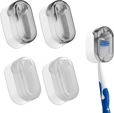 Set van 4 Wandbevestigingen voor Tandenborstels - Zelfklevend, Stofdicht en Draagbaar Organizer voor Badkamer en Reizen (Wit en Lichtgrijs)