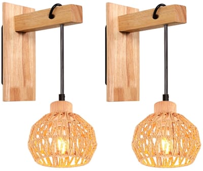 2 Stuks Wandlamp Vintage Binnen Wandlampen Boheemse Geweven Lampenkap voor Woonkamer Kinderkamer Slaapkamer
