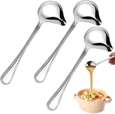 Set van 3 kleine soeplepels van 20,5 cm met schuine tuit, roestvrijstalen soeplepel voor sauzen, soepen en dressings, antislip ontwerp