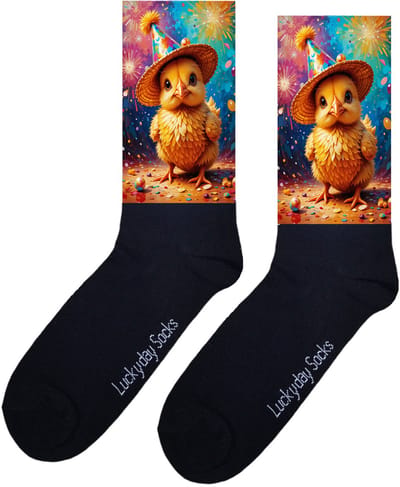 Feest kuiken - Valentijn sokken - Verjaardag Cadeau - Grappige sokken - Leuke sokken - Hem Haar sokken - Kunst sokken - Vrolijke sokken - Gefeliciteerd - Sinterklaas cadeau - Kerst cadeau - Leuk Cadeau - Socks maken Happy - Maat 37-44