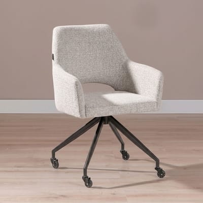Bronx71® Eetkamerstoel met wieltjes Mexx gemêleerde stof off white/bruin - stoel