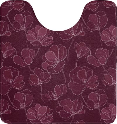 WC mat met uitsparing 55x60 cm - Antislip - Bloemen - Patroon - Bordeauxrood - Toiletmat met uitsnijding - Vloermat - Douchemat - Toilet tapijt - Toiletmatten