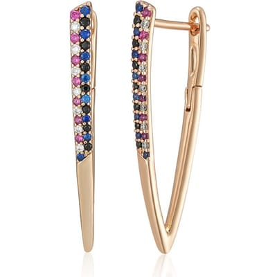 Nouveau Meilleur Design Coloré Zircon Naturel Boucles d'Oreilles en Forme de V Pour Femmes Couleur Or Rose Tout Assorti Bijoux de Luxe Quotidien beige