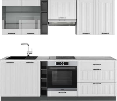 Vicco Fame-Line Complete keukeneenheid – 235 cm, WB Marmer Landhuis wit/antraciet