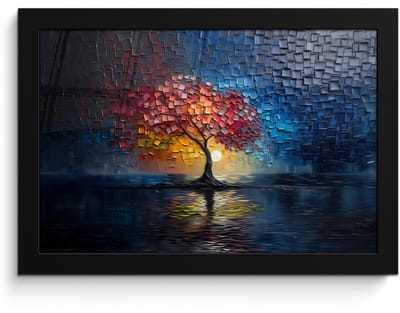 Poster in lijst - Fotolijst 30x20 cm - Posters - Boom - Blauw - Bladeren - Vakken - Posterlijst zwart - Decoratie - Wanddecoratie woonkamer - Muurdecoratie slaapkamer