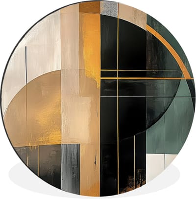 WallCircle - Wandcirkel - Muurcirkel - Abstract - Goud - Brons - Groen - Vormen - Modern - Aluminium - Dibond - 60x60 cm - Binnen en Buiten