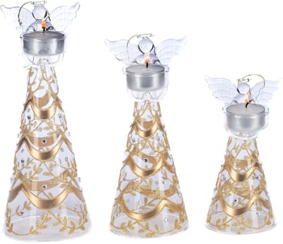 Goodwill Kerstengel-Engel-Waxinelichthouder Glas H 15 cm 20 cm 25 cm Voordeelaanbod set van 3 stuks