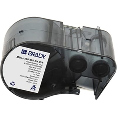 Brady M5C-1500-595-BK-WT tape vinyl wit op zwart | 38,1 mm x 7,62 m (origineel)