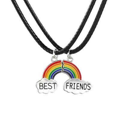 Bixorp Easy BFF Ketting voor 2 aan Zwart Faux Leer Koord - Zilverkleurige Regenboog - Vriendschapsketting Meisjes - Best Friends Ketting Vriendschap Cadeau voor Twee