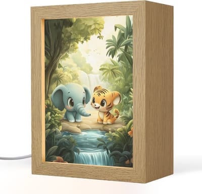 Nachtlampje 15x20 cm - Kinder lampje - Olifant - Tijger - Bos - Jungle - Tafellamp kinderkamer - Slaapkamer lamp - Bedlamp kinderen - Kinderlampje stopcontact - Wandlamp babykamer - Nachtlampjes