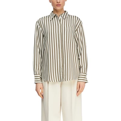 Dames lange jacquard shirt met strepen en borstzak COMMA