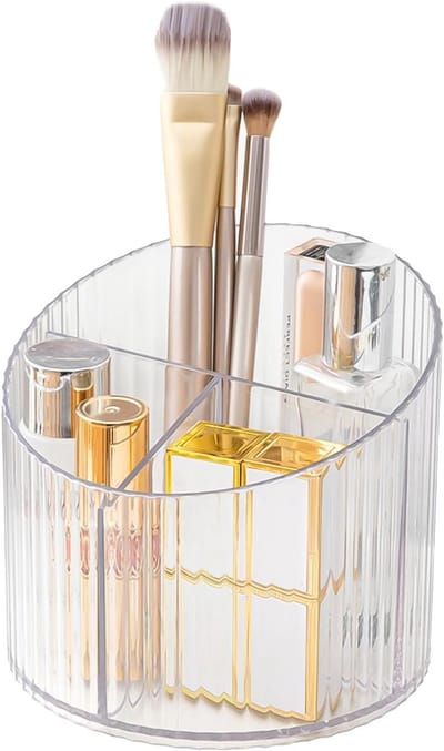 3 Sleuven Make-up Borstelhouder van Acryl, Vintage Gestreept Design voor Badkamer en Bureau, Cosmetische Organizer en Decoratie