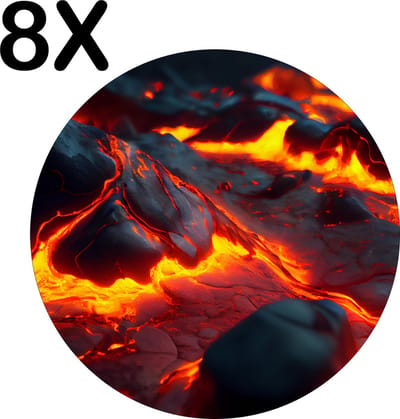 Luxe Ronde Placemat - Lava en Magma - Set van 8 Placemats - 50x50 cm - 2 mm dik Vinyl - Anti Slip - Afneembaar