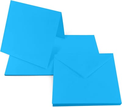 50x Dubbele Wenskaarten Donkerblauw met Gekleurde Enveloppen Vierkant 14x14cm - Voor Uitnodigingen en Bedankjes
