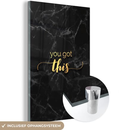 MuchoWow® Glasschilderij 40x60 cm - Schilderij acrylglas - Quotes - Motivatie - Goud - Marmer - Foto op glas - Schilderijen