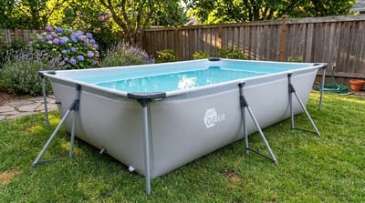Frame zwembad 300x200x70 cm – Opzetzwembad met stalen frame 3700 liter – Rechthoekig Tuinzwembad PVC versterkt vinyl – House&Garden Steel Frame Pool – Lichtgrijs – Inclusief reparatiepatch