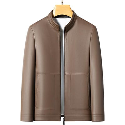 Veste en Cuir pour Homme Veste Veste en Cuir Haut de Gamme Col Montant Rembourrée Chaude Printemps et Automne Vêtements de Papa Veste en Cuir Homme XXXXL