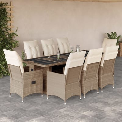 vidaXL - 9-delige - Bistroset - met - kussens - poly - rattan - beige