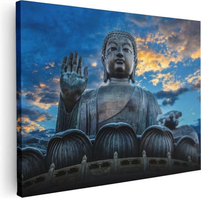 Artaza Canvas Schilderij Boeddha - 80x60 cm - Wanddecoratie Zonsondergang - Muurdecoratie Spiritueel - Schilderijen Op Canvas